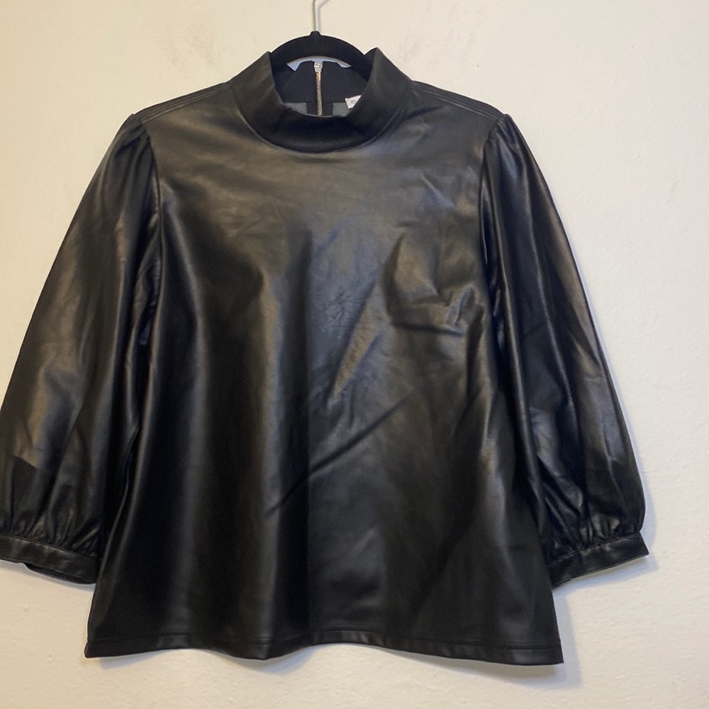 Calvin Klein Faux Leather Mock Neck Top Size Medium NWT